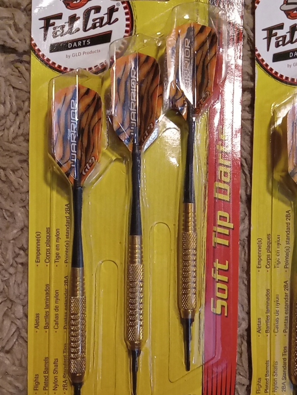 Fat Cat Warrior Soft Tip Darts Set in Gold/Black/Orange (2 Packs Of 3 And Tips)